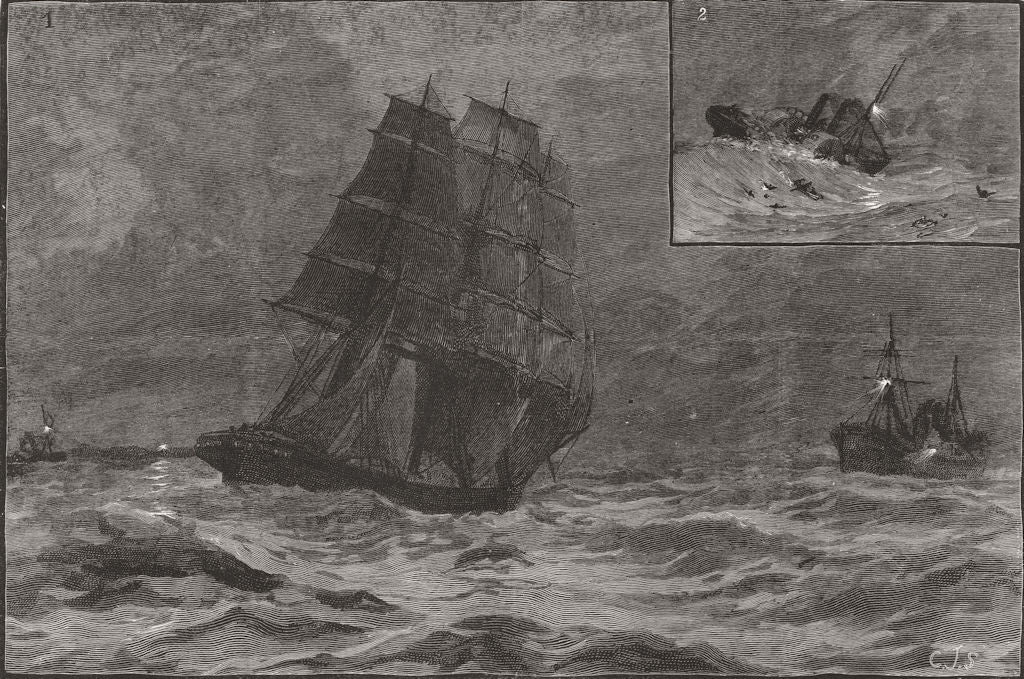 DUNGENESS. Crash light Nereid Killochan; steam tug Red Rose survivors 1889